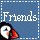 blue-tiled with white dashed borders, each containing a cartoon penguin head and the word 'Friends' in pixelated text