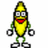 Pixelated banana character with glasses, red mouth, green limbs, and black rings on arms stands against white background with red text reading 'this shit is bananas' and 'bananas!' below.