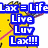 Yellow cartoon chick with orange beak holds pink lacrosse stick, text overlays read "Lax = Life," "Live Luv Lax!!!" in blue boxes.