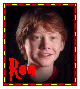 Two side-by-side pixelated images of a person with red hair in a dark background, each framed by a red and yellow border with text at the bottom.
