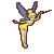 Animated fairy figure in yellow dress with blue wings performing a sequence of four distinct poses against gray background.