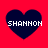 Four dark blue heart shapes on a red background, each containing the text SHANNON in white pixelated font.
