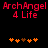 Red pixelated text 'ArchAngel 4 Life' above two of orange and brown star-like symbols on a black background