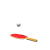 Animated sequence of a red and yellow paddle with a small black dot on its surface, shown in multiple orientations against a white background.