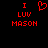Red pixelated text and symbols on black background: 'I' above a heart symbol, then 'LUV', then 'MASON' in three lines.