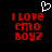 Red pixelated text 'I LOVE emo BOYZ' on black background with white heart symbol above text, two identical frames side-by-side.