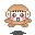 Pixel art monkey avatar with brown fur, pink cheeks, and a light brown cap, showing two distinct mouth expressions in an animation sequence.