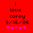 Red background with black text reading 'i love corey 9/16/06' and five pink hearts, where the third heart changes from solid to outlined between frames.