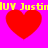 Static image with four red hearts on bright pink background and yellow text reading 'UV Justin' at top and bottom.