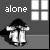 A grayscale animated icon shows a figure with dark hair and light clothing standing alone in front of a building, the word 'alone' displayed above.