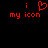 Red pixelated text and a heart symbol on black background, with one version showing the heart as an outline.