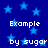 Blue background with light blue stars and repeated white text reading Example by sugar in pixelated font.