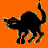 Pixelated Halloween-themed animation featuring a black cat, candy corn, and pumpkin on an orange background with text variations.