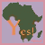 A 2x2 contact sheet of four distinct pixel art icons featuring Africa-themed imagery, a stylized skull with sunglasses, a rooster with flowers, and an African continent outline within a circle.