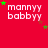 Red background with repeated white text 'manny y babb yy' and scattered green stars, some frames show gray area on right edge.