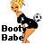 Pixelated image of a person with blonde hair wearing black clothing, kicking a soccer ball while text reads "Booty Babe" below.
