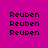 Pixelated text 'Reuben' repeated across a magenta background with cyan rectangular highlights in different positions.