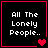 Four identical black squares with red borders display 'All The Lonely People..' text and varying heart symbols.
