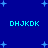 Blue background with light blue stars and four instances of the text 'DHJKDK' in cyan pixelated font.