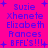 Pixelated text and symbols on a bright pink background with blue lettering, showing variations in punctuation and spacing across four distinct arrangements.
