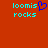 Red background with cyan text 'loomis rocks' and a blue heart symbol, displayed in two identical side-by-side sections.