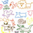 Animated orange cat with green eyes waves its tail against a white background, surrounded by various small icons including animals and shapes.