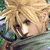 Pixelated anime-style character with spiky blonde hair, green scarf, and dark clothing in two distinct poses against blurred backgrounds.