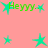 Green 'Heyuu.' text with cyan starbursts on a pink background, featuring multiple static starburst shapes.