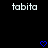 Two identical pixelated 'tabita' text strings in white appear above two blue heart icons on a black background.