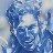 Pixelated blue-toned static image of a figure with indistinct facial features and a light-colored background.
