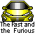Pixel art of a yellow car with black accents and headlights, below text reading 'The Fast and the Furious' on gray background.