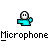 Pixelated character with white face and cyan body holds a microphone, displayed in multiple positions with text bubbles reading DAWN THIS PHONE IS SMALL