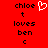 Red background with black pixelated text reading 'chloe t loves ben c' and a white heart symbol above the first 't'.