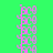 Animated sequence of pink pixelated figures on green and cyan backgrounds with shifting blue rectangular overlays.