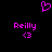 Pixelated pink heart symbol above two identical text blocks reading Reilly with a heart symbol below each on black background.