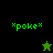 Green pixelated text *poke* appears on four distinct backgrounds with two star icons, one green and one black.