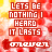 A 4x4 contact sheet of animated frames showing a repeating text-based animation with red and yellow pixelated background, featuring the phrase "LETS BE NOTHING I HEARD IT LASTS" in white block letters above a stylized logo that changes color across frames.