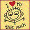 Pixelated icon with yellow background, red heart symbol above stylized text reading 'I ❤️ U' and a cartoonish face below.