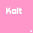Pixelated text 'Kalt' appears in white on pink background and pink on white background with small pixel clusters at bottom corners.