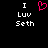 Pixelated text and a heart symbol on black background, with one version showing a pink pixel-art heart replacing the 'love' in 'I Luv Seth'.