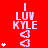 Red background with repeated 'I LUV KYLE' text and heart symbols, animated star count changes across three vertical