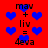Red background with blue heart shapes and black text reading 'mav + liv = 4eva' repeated twice in vertical alignment.