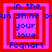 Four identical pixel-art display layered text within nested squares, each showing 'in the sun shine own your love Foghart' in blue and red on pink backgrounds