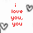 Red pixelated text reads 'i love you, you know who you are' with four grayscale heart icons on a white background.