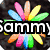 Colorful flower icon with 'sammy' text, grayscale eye with 'rox' text, rainbow roses with 'ur' text, and a heart-shaped music note with 'sox!' text.