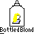 Pixelated bottle-shaped icon with yellow-haired figure in purple top, showing two animation states: static and head turned right.