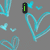 Gray background with light blue heart outlines and small hearts, featuring green text labels 'i', 'love', and 'cole' in black boxes.