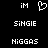 Pixelated black background with white text and symbols arranged in a : 'iM' at top-left, heart symbol center-top, 'iM' top-right; 'SiNGIE' middle left/right; 'NiGGAS' bottom left/right