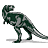 Pixelated green and gray dinosaur icon with T-Rex posture on white background, static single-frame image.