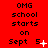 Red background with black text reading "OMG school starts on Sept 5" and a white plus sign that changes to a star, then an X, then a period, then a colon, then a dot, then a comma, then a series of dots.